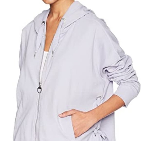 Side-Tie Zip Cropped Hoodie Blue Ashes - Picture 5 of 5